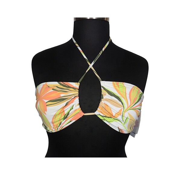 Roxy Floral Hawaiian Twist Front Back Hook Padded Bikini Swim Top Size XL - Picture 1 of 7